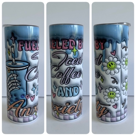 None Other - Iced Coffee & Anxiety 20oz Skinny Tumbler
